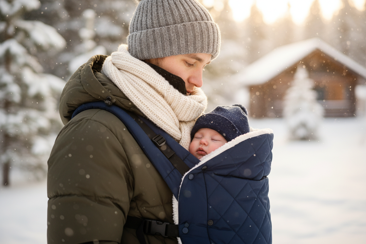 baby gedragen in de winterkou